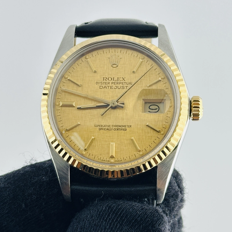 Rolex Datejust Champagne Linen Stick Dial on Generic Leather Band Ref. 16013 1985