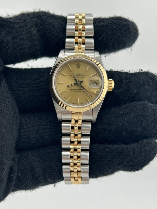 Rolex Datejust Lady Champagne Stick Dial on 2 Tone Jubilee D Link Bracelet Ref. 69173 1987 view 2