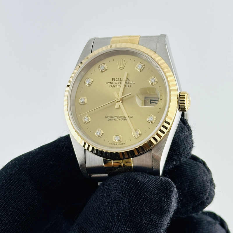 Rolex Datejust Champagne Diamond Factory Dial on D Link Jubilee Bracelet Ref. 16233G 1991 view 3