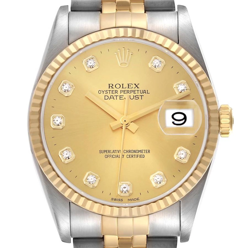 Rolex Datejust Champagne Diamond Factory Dial on D Link Jubilee Bracelet Ref. 16233 Papers 1996