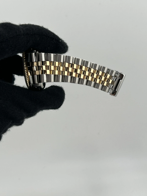 Rolex Oyster Perpetual Date Champagne Stick Dial on 2 Tone Jubilee D Link Bracelet Ref. 15223 1989 view 5