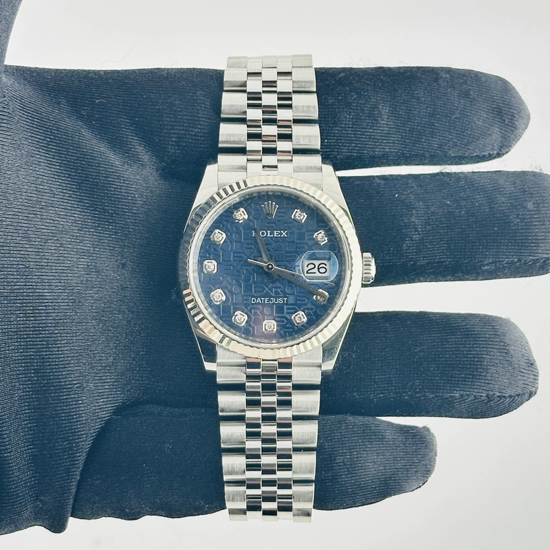 Rolex Datejust 36 Blue Jubilee Diamond Factory Dial on D Link Jubilee Bracelet Ref. 126234 Card 2021 view 2