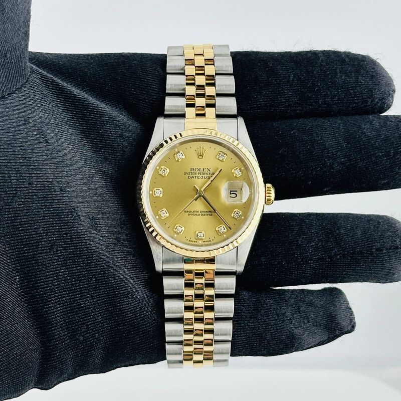 Rolex Datejust Champagne Diamond Dial on D Link Jubilee Ref. 16233 Papers 1995 view 2