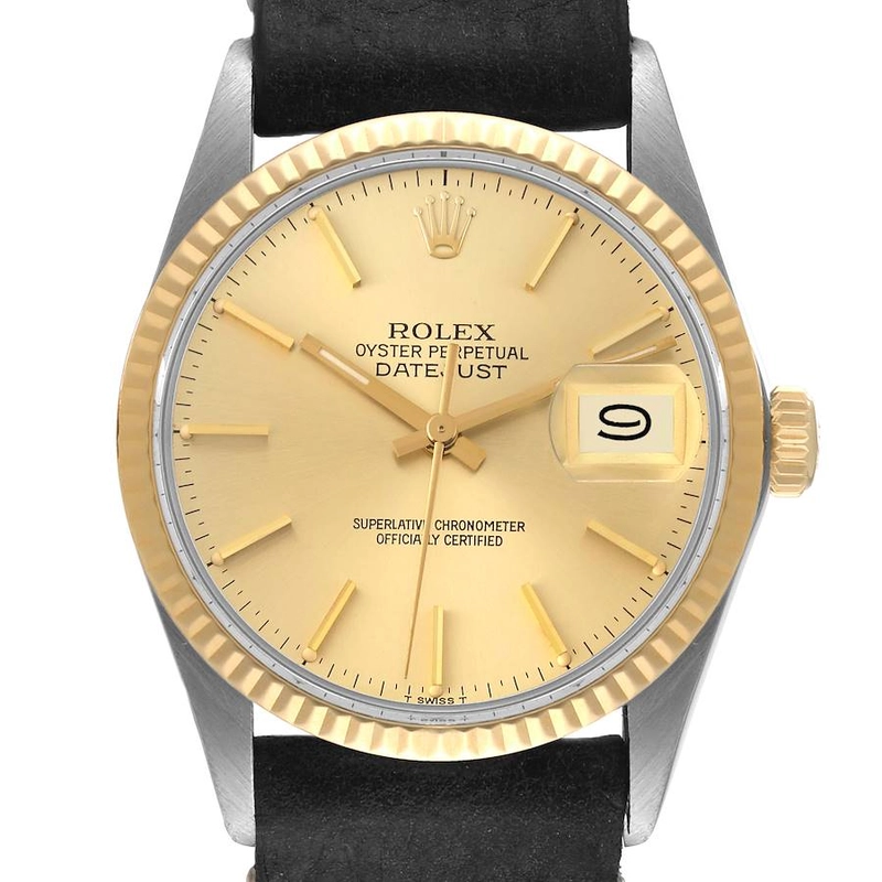 Rolex Datejust Champagne Stick Dial on Generic Leather Band Ref. 16233