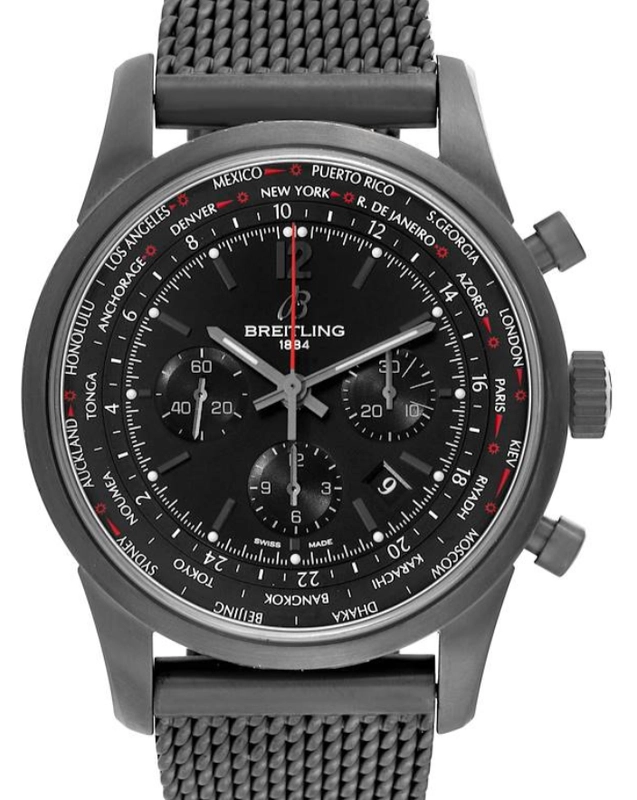 Breitling Transocean Unitime Pilot Black Dial on Stainless Steel Mesh Bracelet Ref. MB0510 Complete 2015