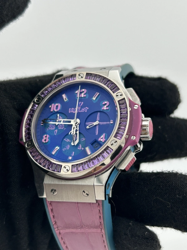 Hublot Big Bang Pop Art Amethyst Purple Dial on Pink & Blue Leather Band Ref. 341.SV.5199.LR.1905.PO view 3