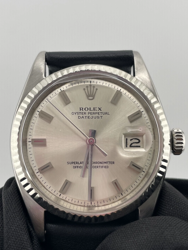 Rolex Datejust 36 Silver Stick Dial on Generic Black Leather Strap Ref. 1601