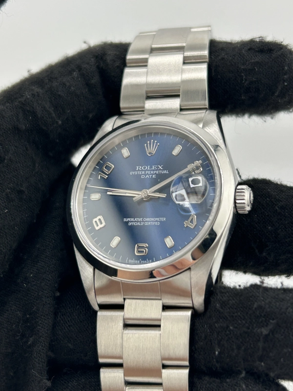 Rolex Oyster Perpetual Date Blue Arabic Dial on Oyster Steel Bracelet Ref. 15200 1999 view 3