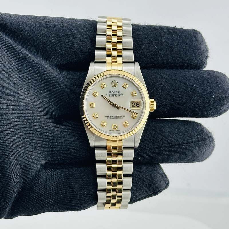 Rolex Datejust Am White Mop Diamond Dial on D Link Jubilee Bracelet Ref. 68273 Papers 1993