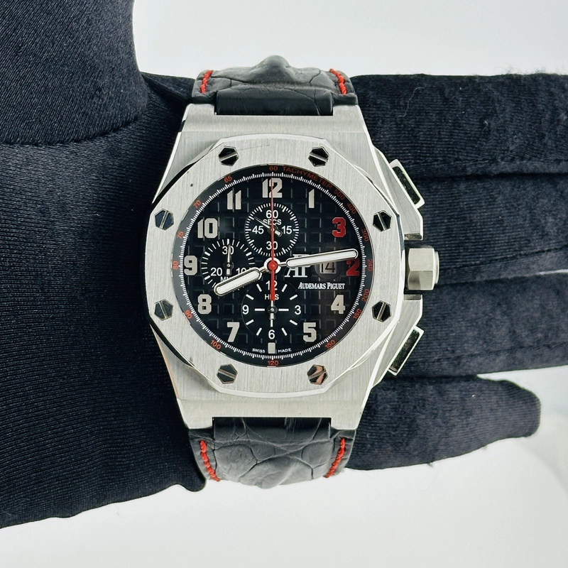 Audemars Piguet Royal Oak Offshore Shaquille O'Neal Special Limited Edition Black Dial With Mega Tapisserie Waffle Pattern Dial on Leather Strap Ref. 26133ST.OO.A101CR.01 view 2