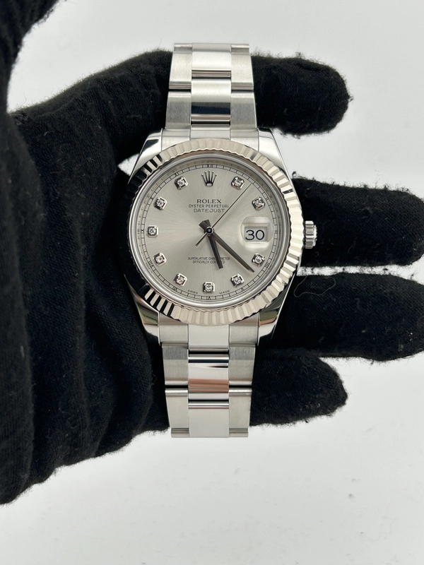 Rolex Datejust II Silver Diamond Dial on Oyster Steel Bracelet Ref. 116334 Card 2021 view 2