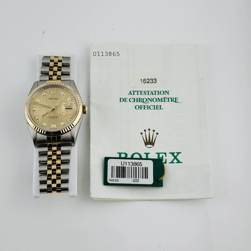 Rolex Datejust Champagne Anniversary Diamond Dial Dial on D Link Jubilee Ref. 16233G Papers 1991 view 7