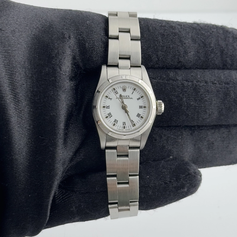 Rolex Oyster Perpetual White Roman Dial on Oyster Ref. 67230 Papers 1997 view 2
