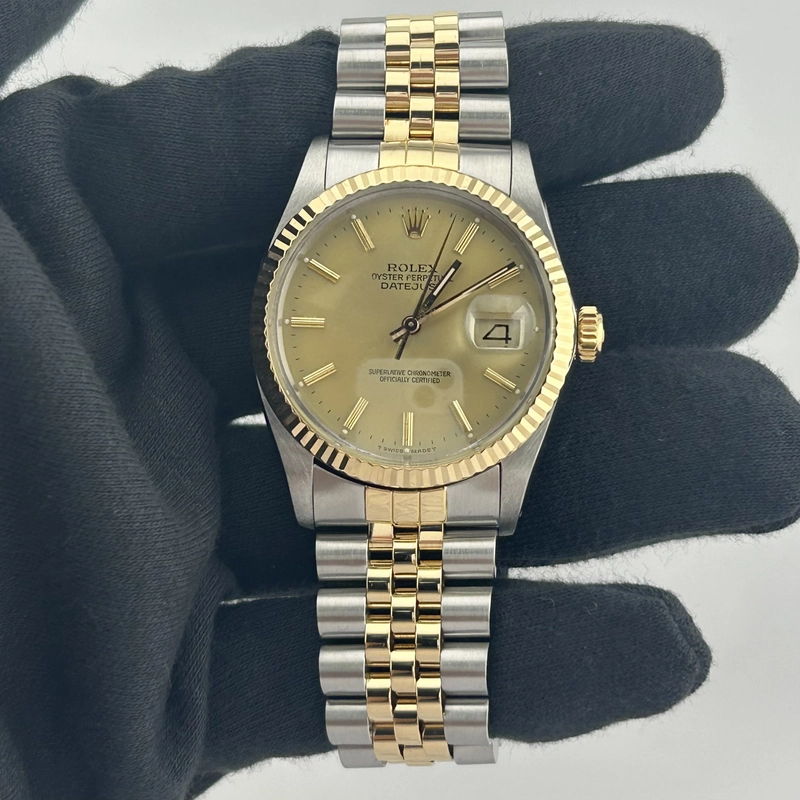 Rolex Datejust Champagne Stick Dial on D Link Jubilee Ref. 16013 1988 view 2