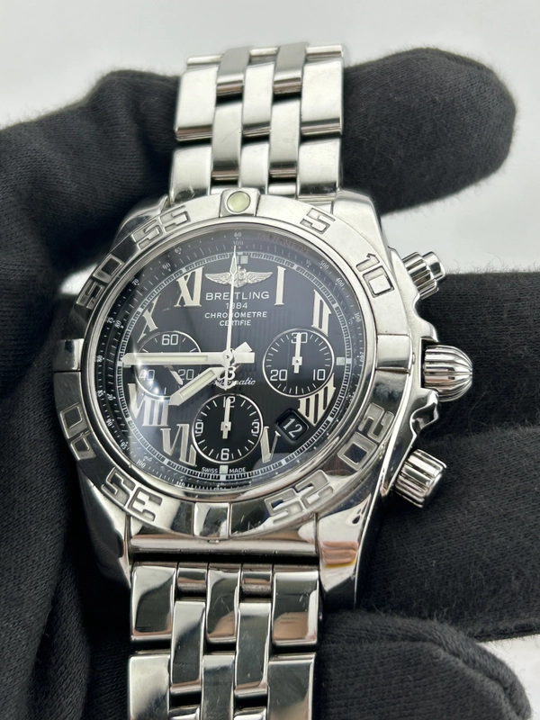 Breitling Chronomat Black Dial on Stainless Steel Bracelet Ref. A011B56PA Papers 2012 view 3