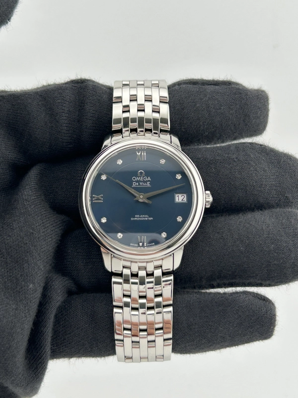 Omega De Ville Prestige Diamonds Blue Dial on Bracelet Ref. 424.10.33.20.53.001 Card 2021 view 2