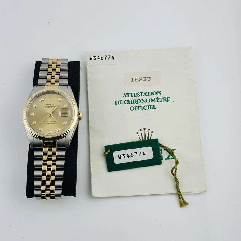 Rolex Datejust Champagne Diamond Dial on D Link Jubilee Ref. 16233 Papers 1995 view 7