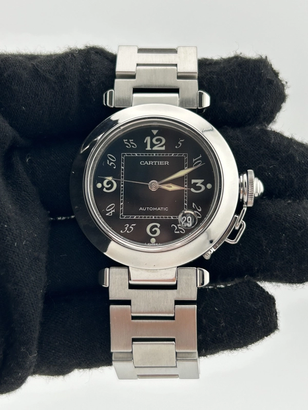 Cartier Pasha C Black Dial on Stainless Steel Bracelet Ref. W31043M7 view 2