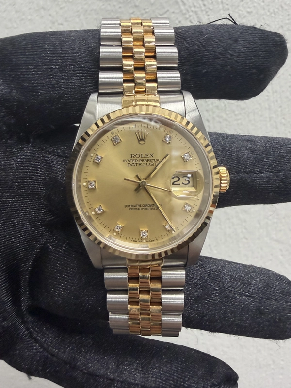 Rolex Datejust Champagne Diamond Factory Dial on D Link Jubilee Ref. 16233 1989 view 2