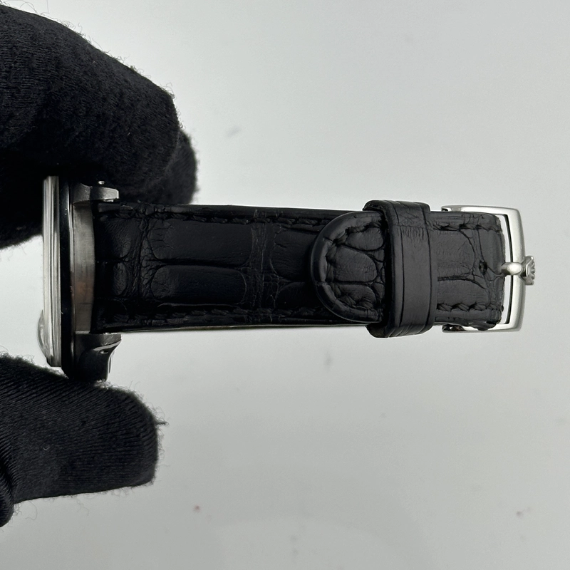 Rolex Oysterdate Precision Silver / Gold Stick Dial on Black Leather Strap Ref. 6694 view 4