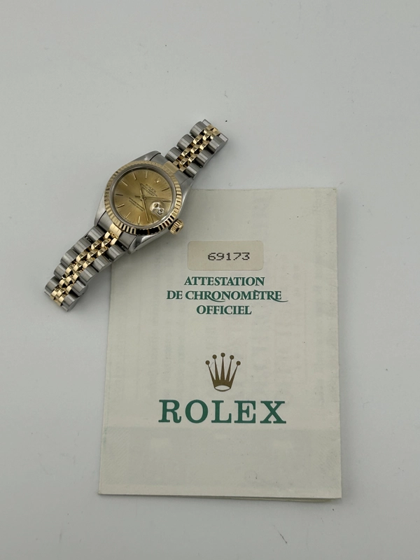 Rolex Datejust Lady Champagne Stick Dial on Jubilee Ref. 69173 Papers 1993 view 8