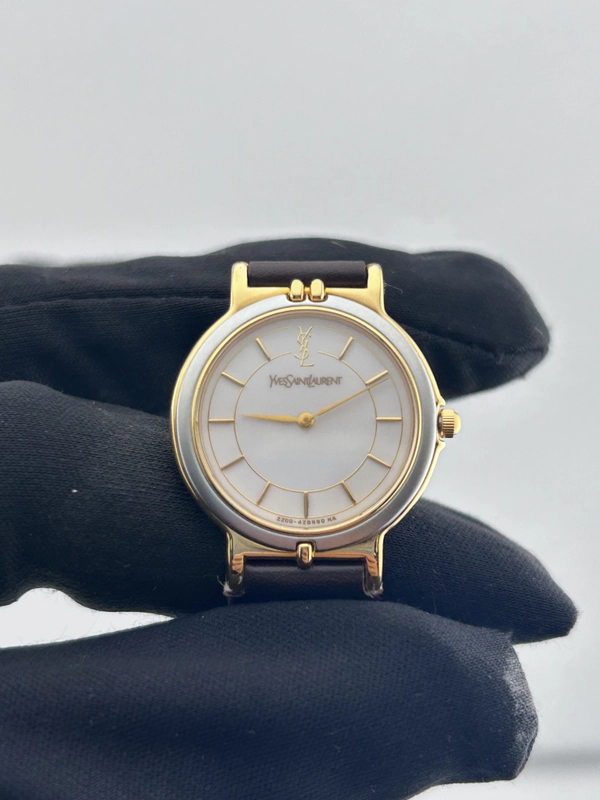 Yves Saint Laurent YSL White Roman Numerals Dial on Brown Leather Strap Ref. 2200-228481 view 2