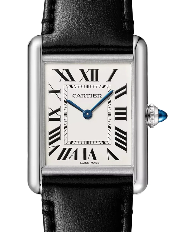Cartier Tank Must Silver Roman Numerals Dial on Generic Black Leather Band Ref. WSTA0059 Card 2022