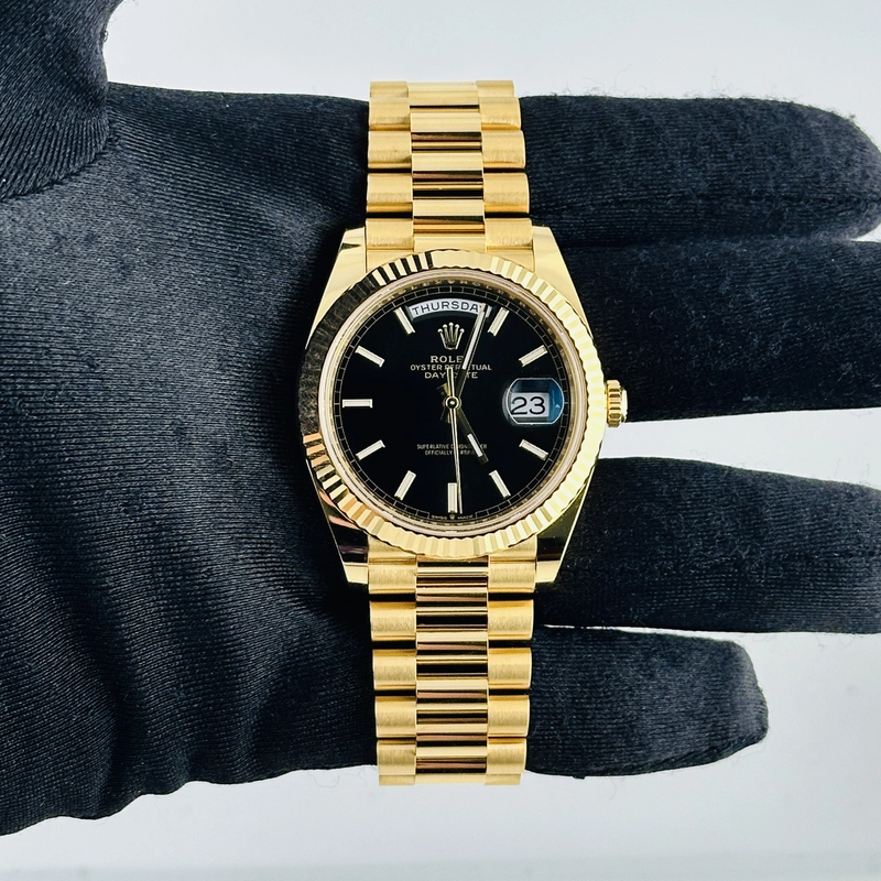 Rolex Day-Date Black Index Dial on President Ref. 228238 Card 2026 view 2