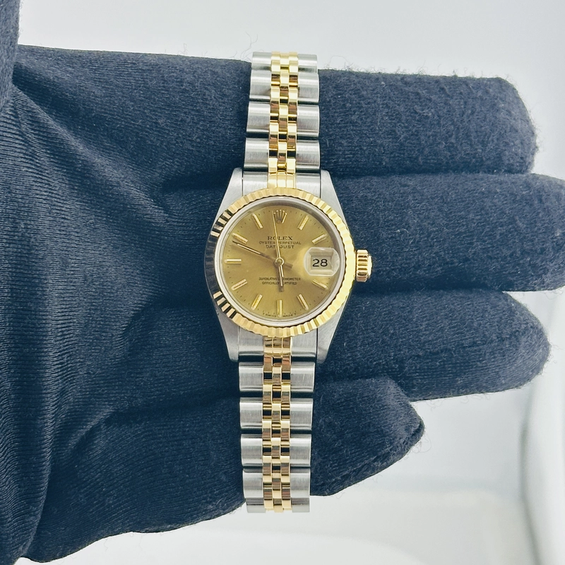 Rolex Datejust Lady Champagne Stick / Has Spots Dial on D Link Jubilee Bracelet Ref. 69173 Papers 1994 view 2