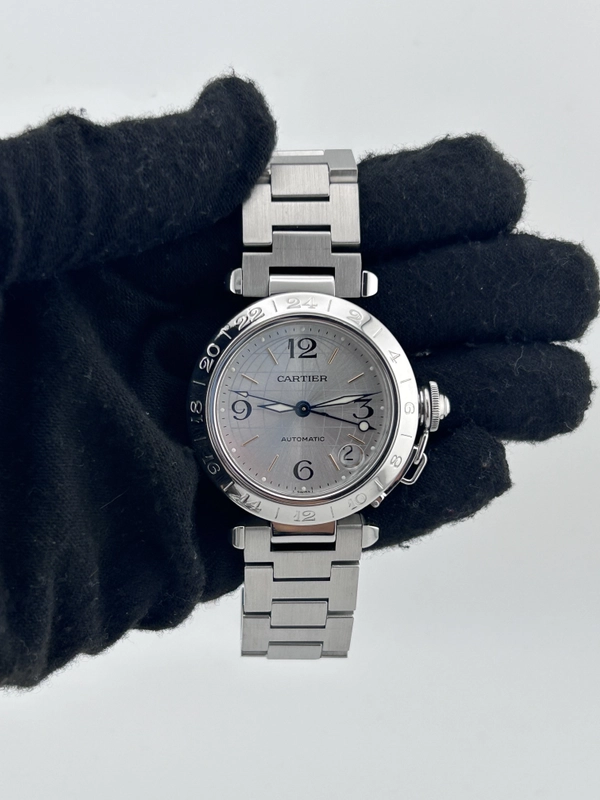 Cartier Pasha C Silver Dial on Stainless Steel Bracelet Ref. W31029M7 Manuals Only and Box view 2