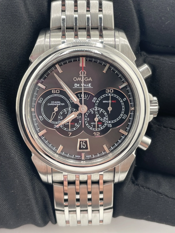 Omega De Ville Co-Axial Grey Dial on Stainless Steel Bracelet Ref. 422.10.41.52.06.001 Complete Open Date view 2