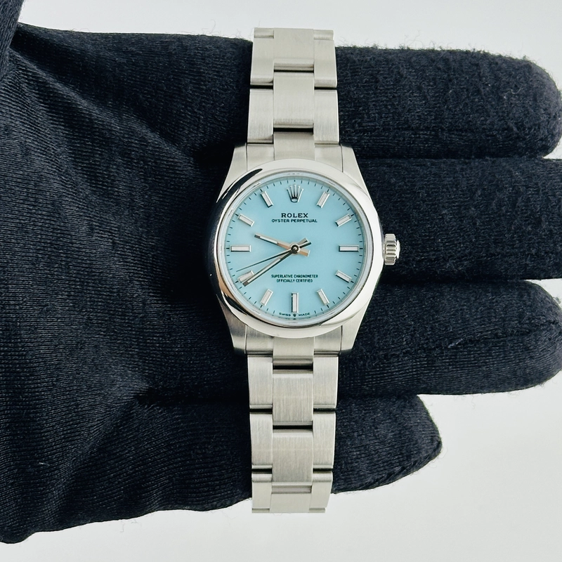 Rolex Oyster Perpetual Turquoise Blue Index Dial on Oyster Bracelet Ref. 277200 Complete 2026 view 2