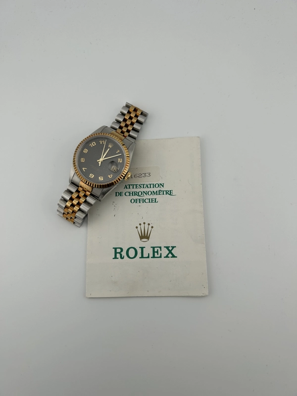 Rolex Datejust Black Anniversary Dial Dial on 2 Tone Jubilee D Link Ref. 16233 Papers 1995 view 7