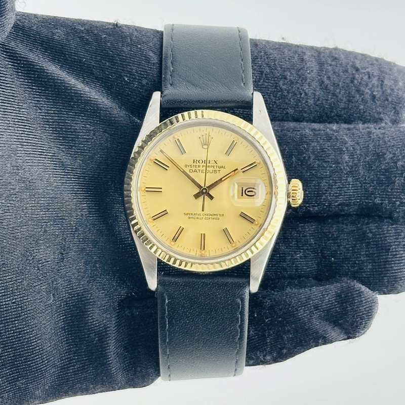 Rolex Datejust Champagne Stick Dial on Generic Leather Band Ref. 16013 1979
