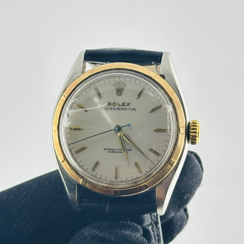 Rolex Oyster Perpetual Super Oyster Grey / Gold Stick Dial on Generic Leather Band Ref. 6085 1963 view 2