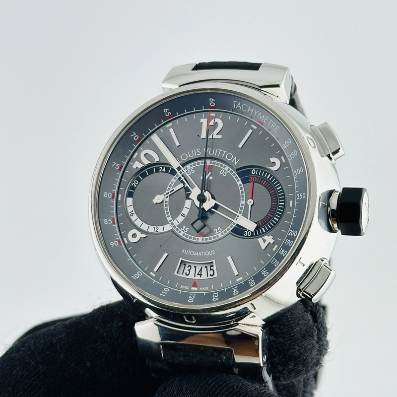 Louis Vuitton Tambour Voyage Slate Grey Dial on Leather Strap Ref. Q102N Papers 2011 view 3