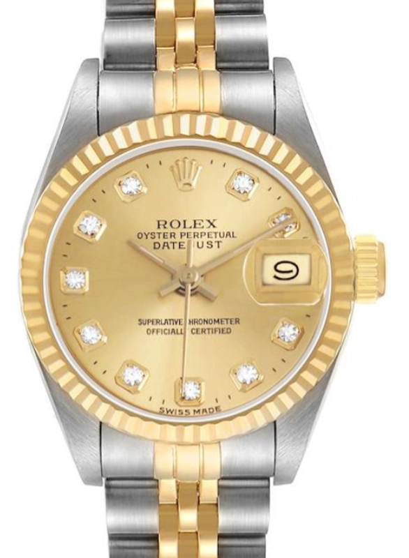 Rolex Datejust Factory Champagne Diamond Dial on D Link Jubilee Bracelet Ref. 69173 Papers 1996
