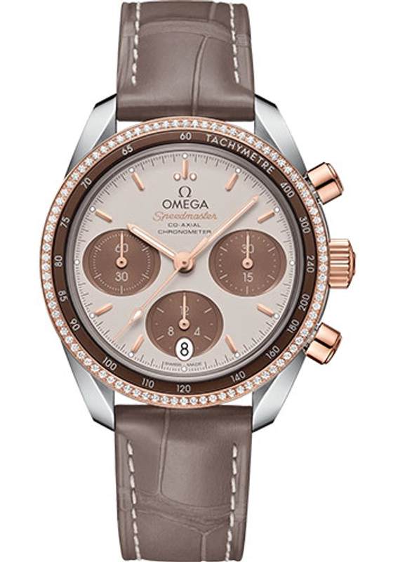 Omega Speedmaster Co-Axial Chronograph Cappuccino Dial on Leather Strap Ref. 324.28.38.50.02.002 Complete 2018