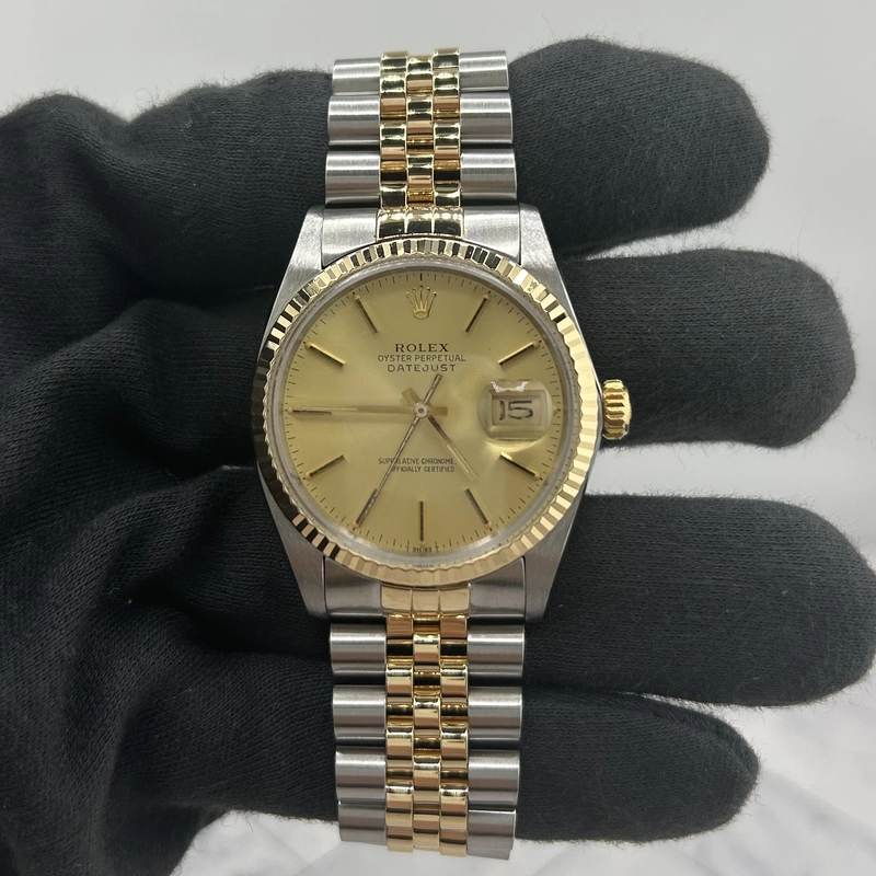 Rolex Datejust Champagne Stick Dial on D Link Jubilee Bracelet Ref. 16013 1985 view 2