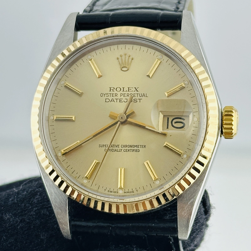 Rolex Datejust Champagne Stick Dial on Generic Leather Band Ref. 16013 1986 view 2