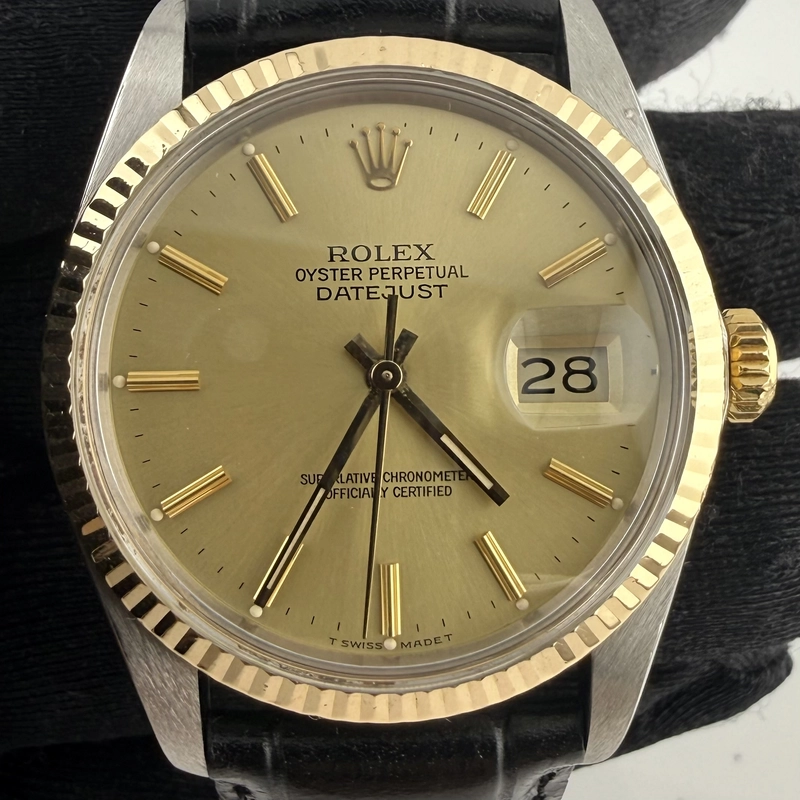 Rolex Datejust Champagne Stick Dial on Generic Leather Band Ref. 16013 1988