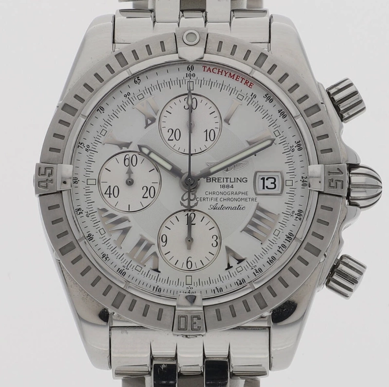 Breitling Chronomat Evolution White Dial on Stainless Steel Bracelet Ref. A13356 Papers Open Date