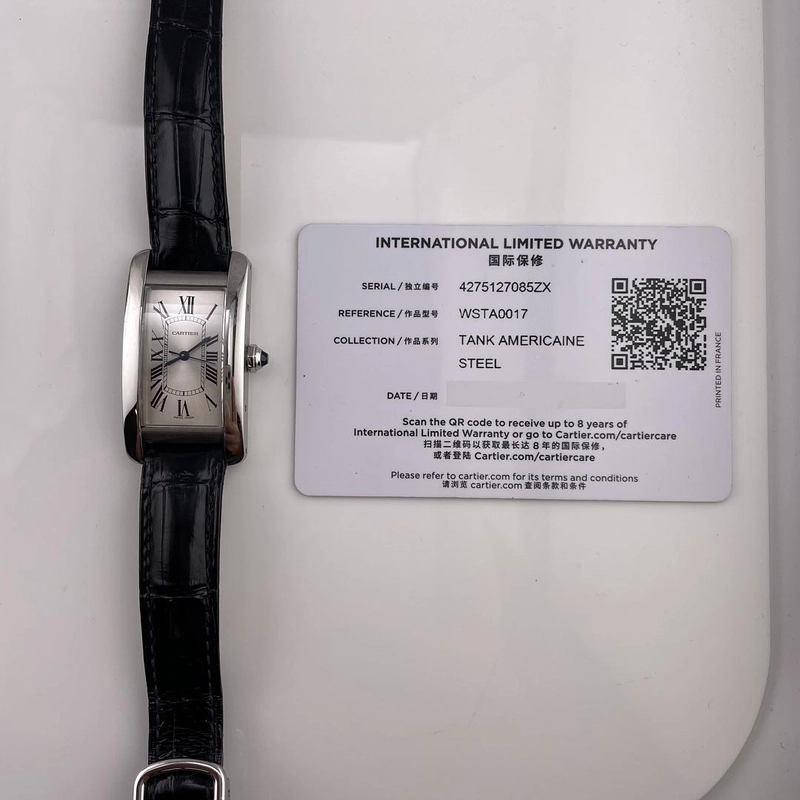 Cartier Tank Americaine Silver Roman Dial on Leather Ref. WSTA0017 Card Open Date view 3