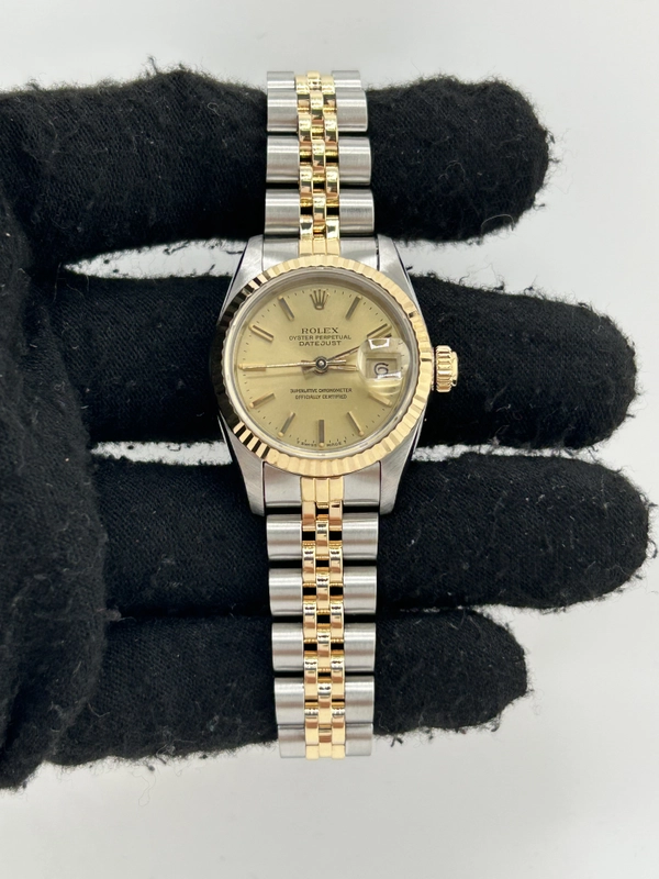 Rolex Datejust Lady Champagne Stick Dial on 2 Tone Jubilee D Link Bracelet Ref. 69173 1986 view 2