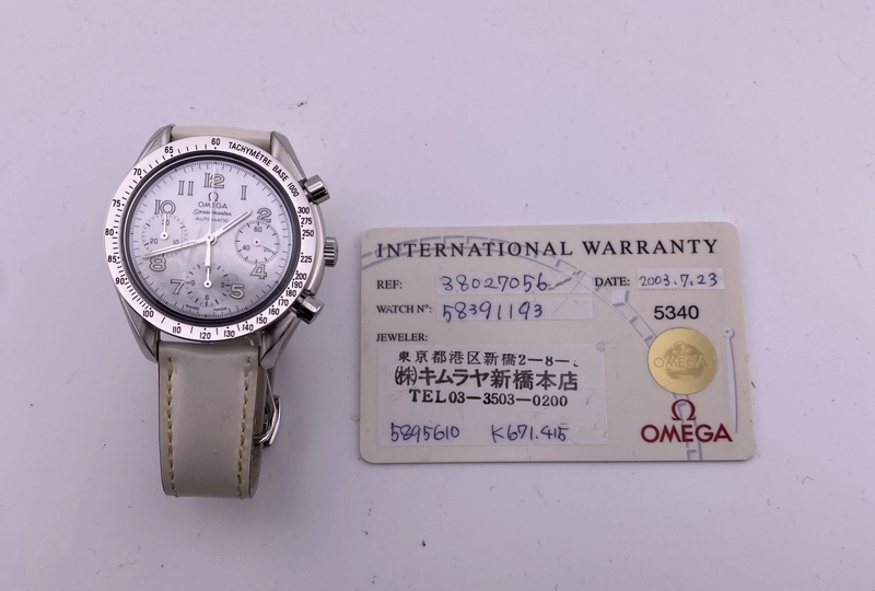 Omega Speedmaster White Mop Dial on Leather Strap Ref. 3802.70.56 Card 2003 view 7
