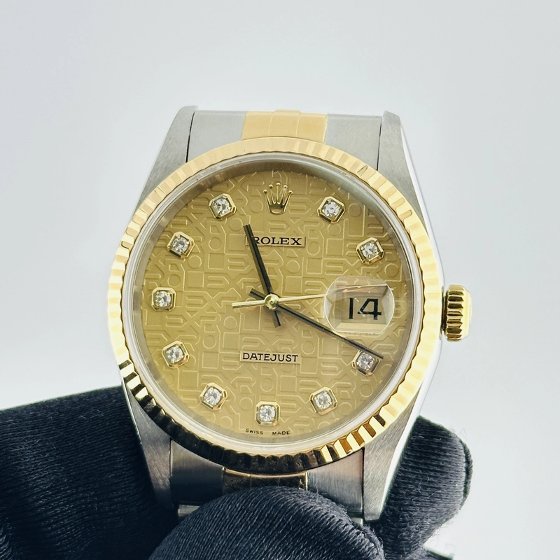 Rolex Datejust Champagne Anniversary Diamond Dial Dial on D Link Jubilee Bracelet Ref. 16233G 1996 view 3