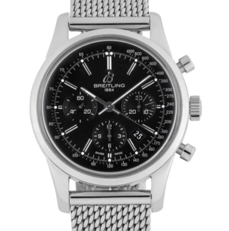Breitling Transocean Black Dial on Woven Steel Ref. AB0152 Papers 2012