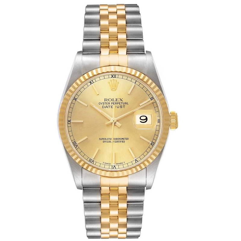Rolex Datejust Champagne Stick Dial on D Link Jubilee Ref. 16233 Papers Open Date