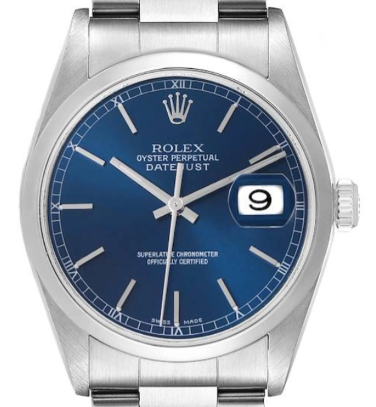 Rolex Datejust Blue Index Dial on Generic Black Leather Strap Ref. 16200 2004