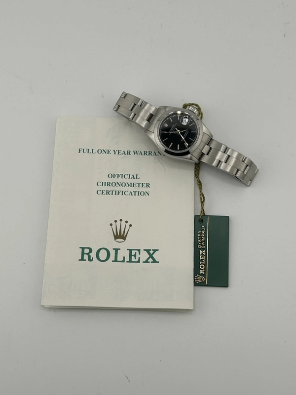 Rolex Date Lady Black Dial on Oyster Steel Bracelet Ref. 69160 Papers 1997 view 8